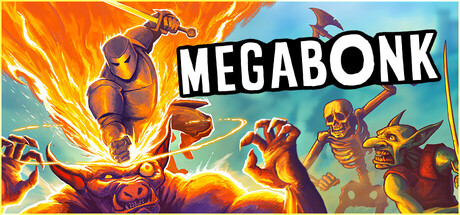 Official Megabonk Steam header showing the armored hero fighting a monster horde